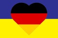 Heart painted in the colors of the flag of Germany on the flag of Ukraine. Illustration of a heart with the national symbol of Royalty Free Stock Photo