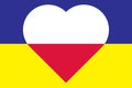 Heart painted in the colors of the flag of Poland on the flag of Ukraine. Illustration of a heart with the national symbol of Royalty Free Stock Photo