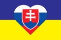 Heart painted in the colors of the flag of Slovakia on the flag of Ukraine. Illustration of a heart with the national symbol of Royalty Free Stock Photo