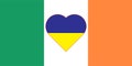 A heart painted in the colors of the flag of Ukraine on the flag of Ireland. Illustration of a blue and yellow heart on the