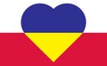 A heart painted in the colors of the flag of Ukraine on the flag of Poland. Illustration of a blue and yellow heart on the Royalty Free Stock Photo