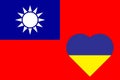 A heart painted in the colors of the flag of Ukraine on the flag of Taiwan. Illustration of a blue and yellow heart on the Royalty Free Stock Photo