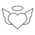 Heart with pair of wings thin line icon. Valentines heart vector illustration isolated on white. Angel heart outline