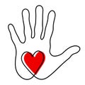 Heart in the palm of your hand illustration of the icon of cordiality and kindness.