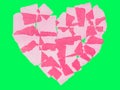 Heart paper abstact Isolated on green screen chroma key.