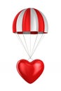 Heart and parachute on white background. Isolated 3D illustration