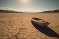 Ai Generative Abandoned boat in the middle of a dry and cracked desert landscape