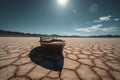 Ai Generative Abandoned boat in the middle of a dry and cracked desert landscape