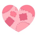 Heart with patches. Heart healed and mended with stitches. Heart decoration Royalty Free Stock Photo