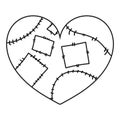 Heart with patches. Heart healed and mended with stitches. Monochrome heart decoration