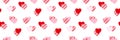 Heart pattern, candy cane, peppermint striped textured hearts seamless pattern. Happy Valentines day