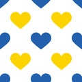 Heart pattern with colors of the Ukrainian flag. Vector blue and yellow elements on the white background. Seamless