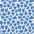 Heart pattern design in blue and white. Tossed vector seamless repeat of hearts and dots. Hand drawn illustration