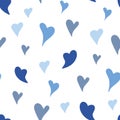 Heart pattern design, cute vector seamless repeat of hand drawn blue heart shapes. Royalty Free Stock Photo