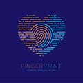 Heart pattern Fingerprint scan logo icon dash line, Love valentine concept, Editable stroke illustration orange and blue isolated
