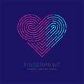 Heart pattern Fingerprint scan logo icon dash line, Love valentine concept, Editable stroke illustration pink and blue isolated on