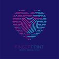 Heart pattern Fingerprint scan logo icon dash line, Love valentine concept, Editable stroke illustration pink and blue isolated on