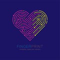 Heart pattern Fingerprint scan logo icon dash line, Love valentine concept, Editable stroke illustration pink and yellow isolated