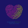 Heart pattern Fingerprint scan logo icon dash line, Love valentine concept, Editable stroke illustration pink and yellow isolated