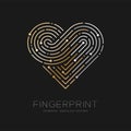 Heart pattern Fingerprint scan logo icon dash line, Love valentine concept, illustration gold and silver isolated on black
