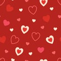 Heart pattern on red background. Hearts design element. Valentines Day texture. Bright doodle heart confetti. Romantic Royalty Free Stock Photo