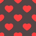 Heart Pattern With Red Hearts on the Dark Background. Seamless Vector Pattern. Royalty Free Stock Photo