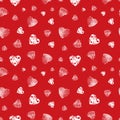 Heart pattern seamless vector background with stamp effect. Red and white grunge hearts texture print Royalty Free Stock Photo