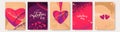 Heart pattern set vector illustration. Valentines Day bright posters with textured hearts, shapes, love quote, greeting