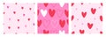 Heart patterns set for Valentine day. Seamless endless backgrounds, repeating prints, textures with cute romantic love in doodle Royalty Free Stock Photo