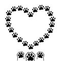 Heart from paws. Traces of dogs or cats. Vector silhouette of a heart. The concept of love for animals