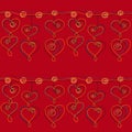 Heart Pendant Chain seamless pattern on a red background