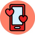 Heart phone icon style in rounded isolated vectors