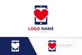 Heart and phone logo combination. Love and device logotype design template.