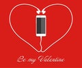 Heart with phone, wire. Valentines card. Eps. Vector illustration. love smartphone flayer. Mothers day poster template