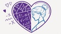 Heart with physics formulas, quantum love, force affection, and physical heart. Vector Design, Generative AI