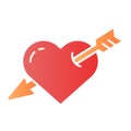 Heart pierced with arrow flat icon. Love color icons in trendy flat style. Valentine heart gradient style design