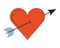 Heart pierced by arrow flat line color isolated vector object Royalty Free Stock Photo