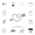 heart pierced with an arrow icon. Set of Love element icons. Premium quality graphic design. Signs, outline symbols collection ico Royalty Free Stock Photo