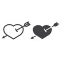 Heart Pierced with Arrow line and glyph icon Royalty Free Stock Photo