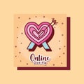 Heart pierced arrow online dating card cartoon Royalty Free Stock Photo