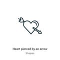 Heart pierced by an arrow outline vector icon. Thin line black heart pierced by an arrow icon, flat vector simple element Royalty Free Stock Photo