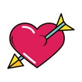 Heart pierced arrow pop art comic style, icon Royalty Free Stock Photo