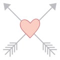 Heart Pierced By Arrows Crosswise. Vector Heart with Arrows