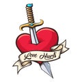 Heart Pierced by Dagger Colorful Tattoo