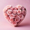 Heart with pink flowers roses light background. Heart as a symbol of affection and Royalty Free Stock Photo