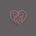 heart in pink gold with a decorative pattern icon. glitter logo, a symbol of love with a shadow on a black background. use in dec