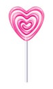 Heart pink lollipop candy vector illustration.