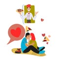 Heart and pizza slice, cute cartoon drawing. Funny pizza lovers vector illustration.