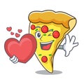 With heart pizza slice mascot cartoon