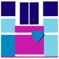 The heart is placed in front of a door of the house with shades of blue and purple Royalty Free Stock Photo